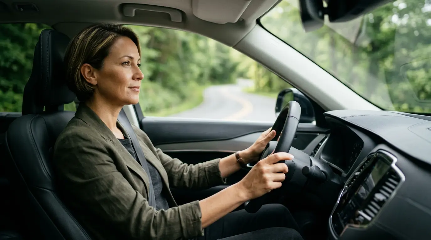 Conducteur serein au volant protégé par sa garantie conducteur