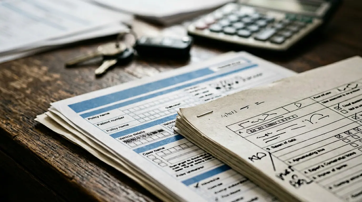 Documentation juridique et dossiers d'expertise automobile photographiés de près