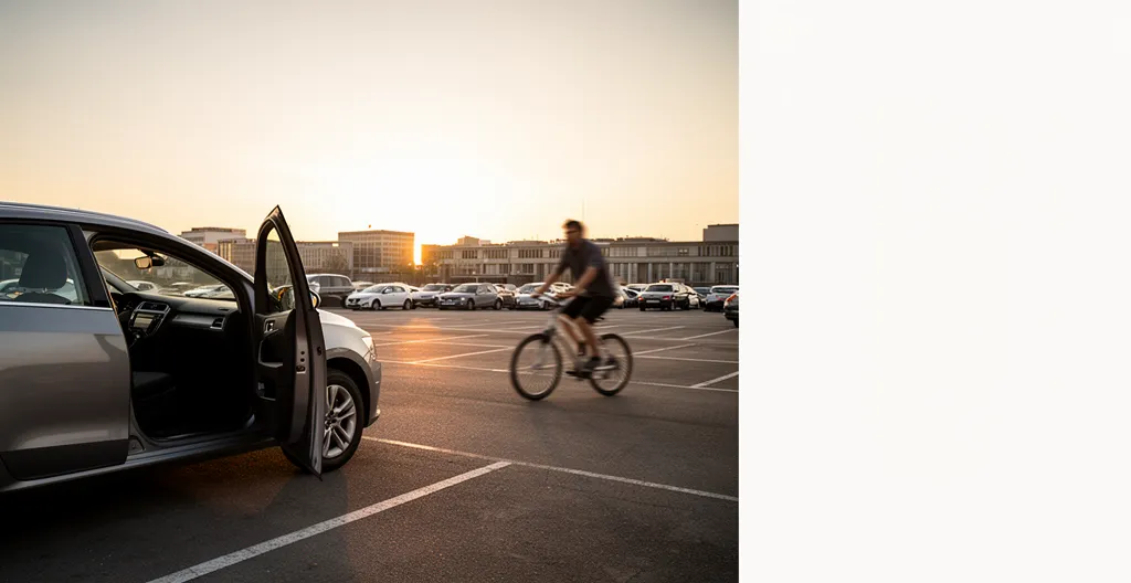 Scène d'accident impliquant une portière ouverte et des passagers dans un contexte urbain