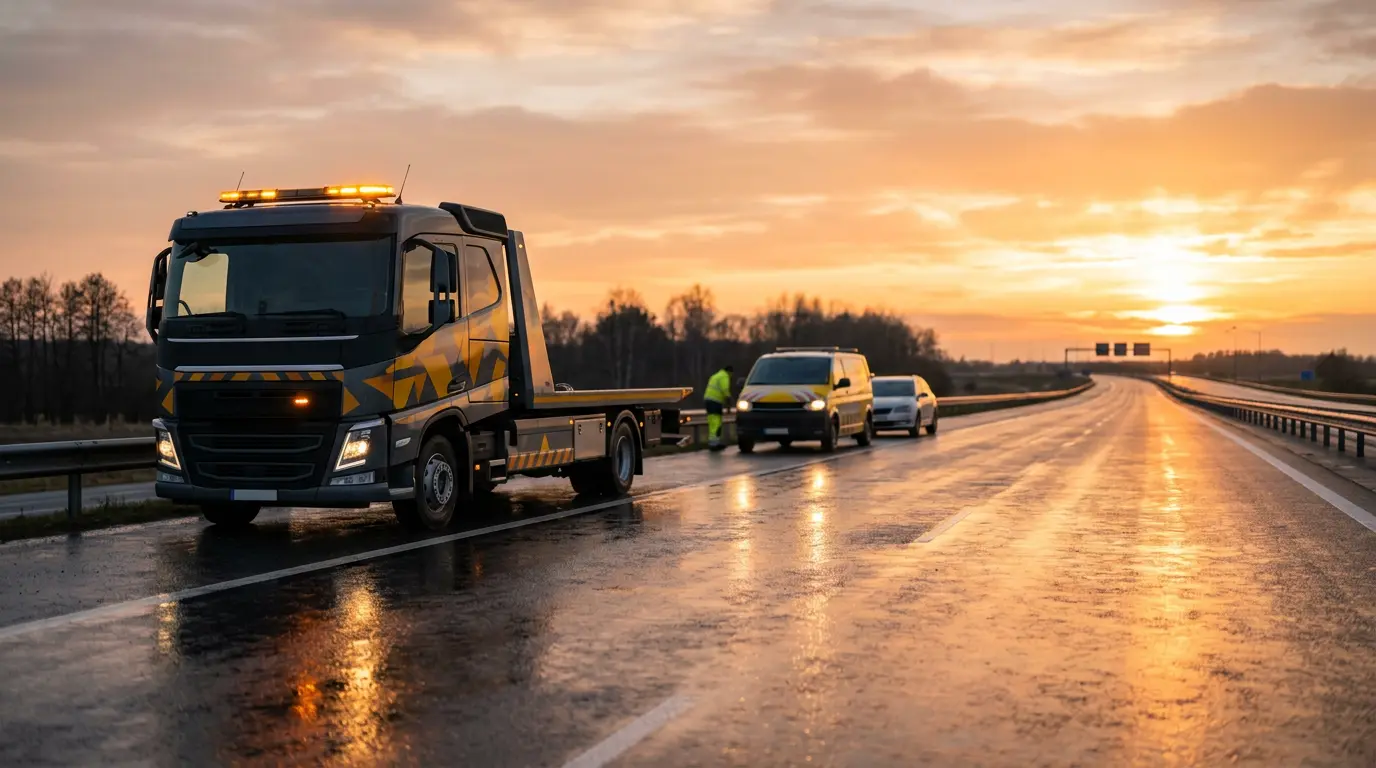 Assistance automobile sur route avec véhicule de prêt en arrière-plan