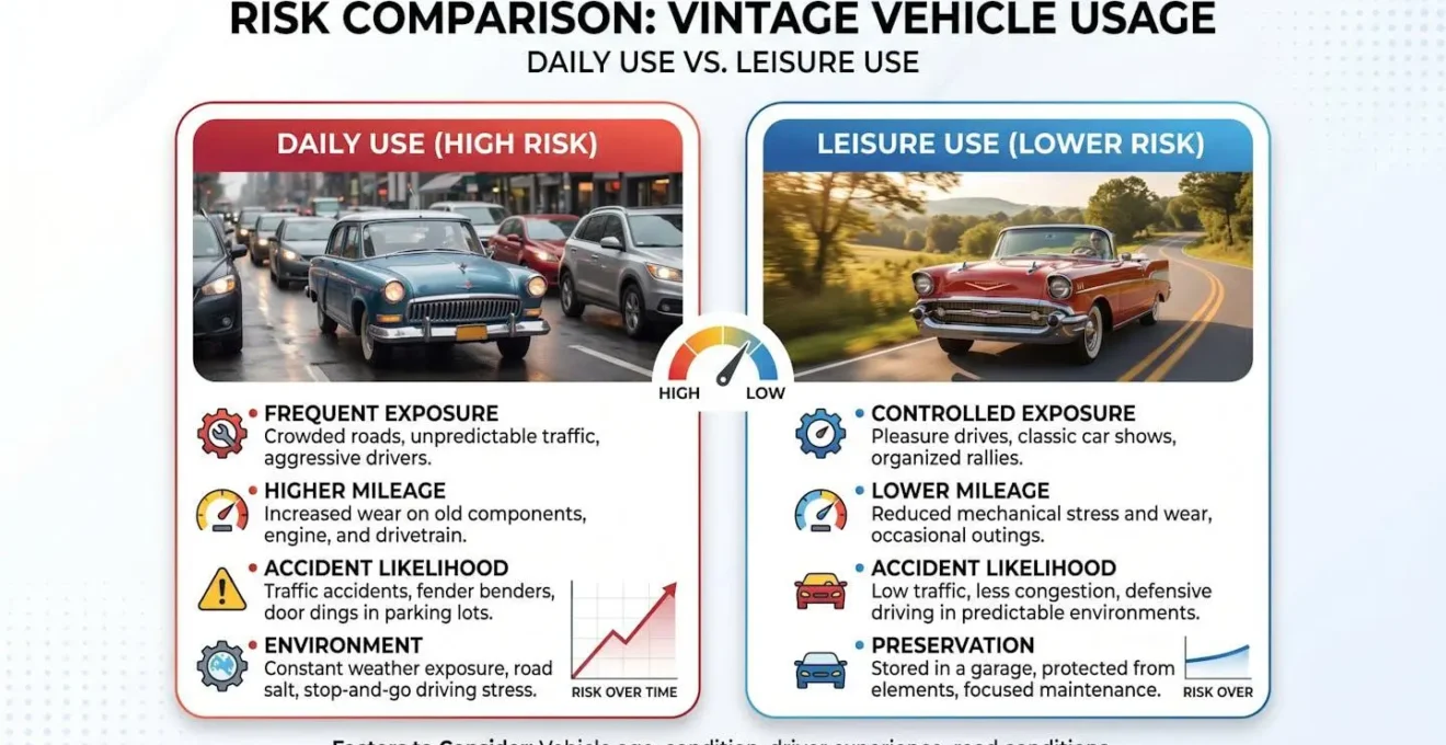 Visualisation comparative du risque entre usage quotidien et usage loisir pour véhicule de collection
