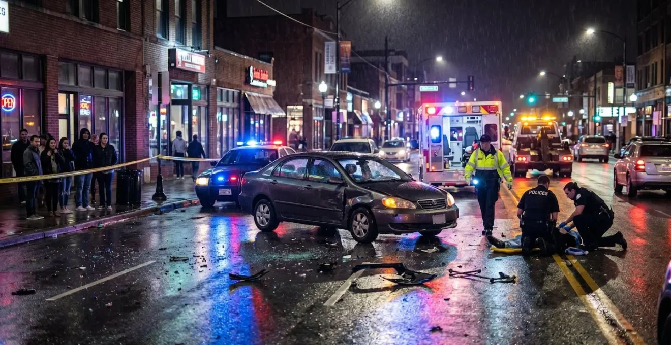 Scène nocturne évoquant les conséquences dramatiques d'un délit de fuite après accident
