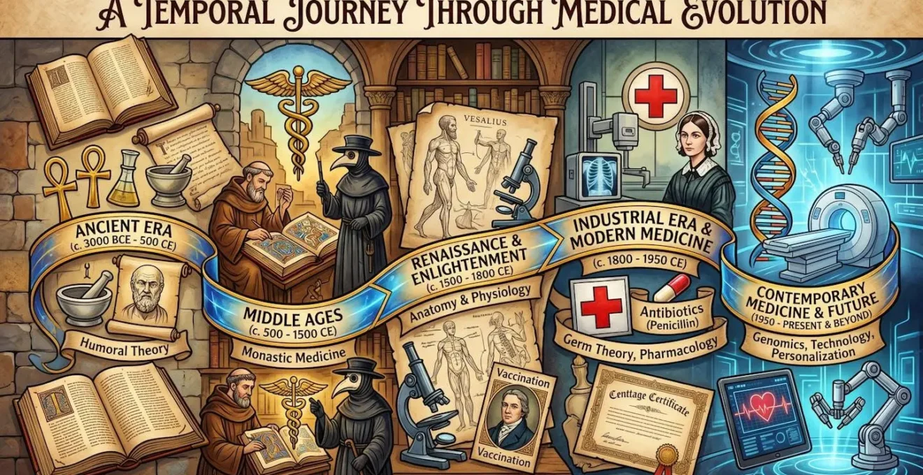 Représentation temporelle de l'évolution médicale avec documents et timeline symboliques