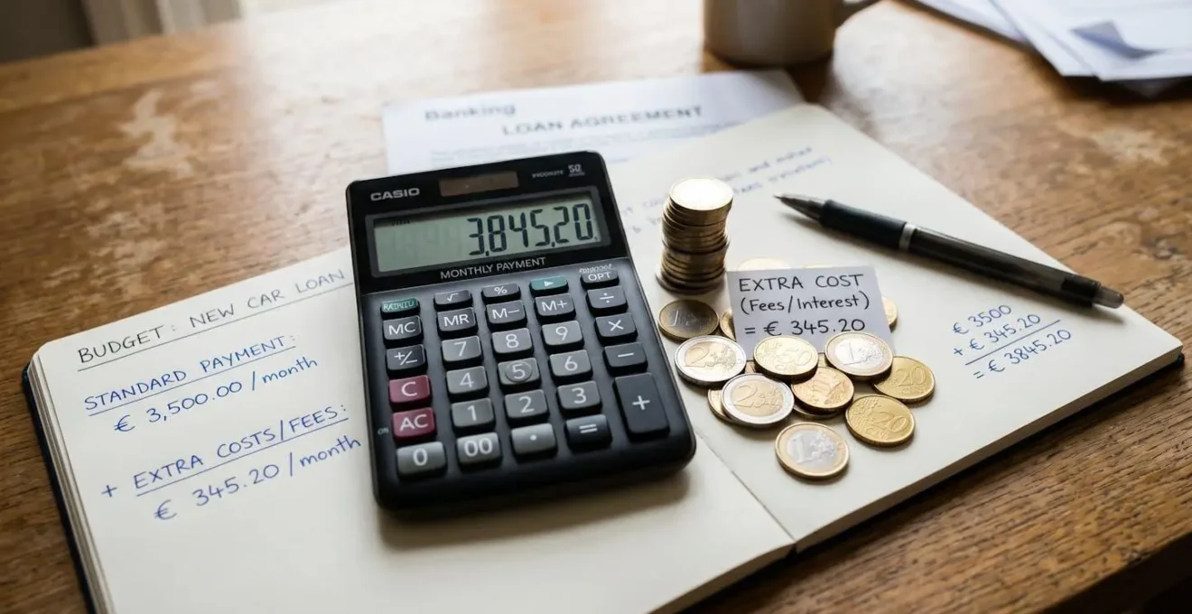 Calculatrice et pièces de monnaie illustrant le surcoût du paiement mensuel