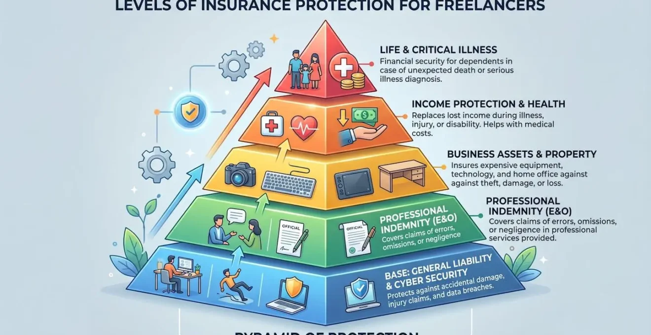 Pyramide conceptuelle montrant les niveaux de protection d'assurance pour indépendants