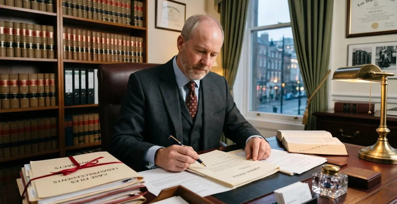 Bureau d'avocat avec documents juridiques et stylo plume pour la rédaction d'une mise en demeure