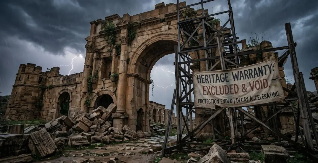 Métaphore visuelle de la vulnérabilité patrimoniale après exclusion de garantie