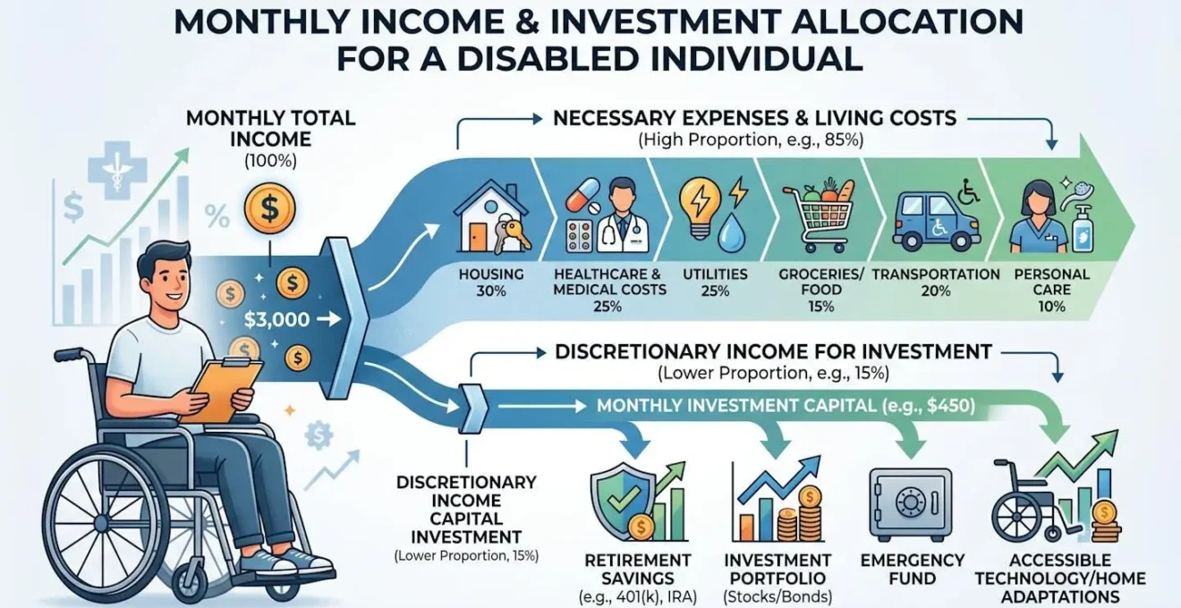 Graphique conceptuel montrant la répartition entre rente mensuelle et capital d'investissement pour une personne handicapée