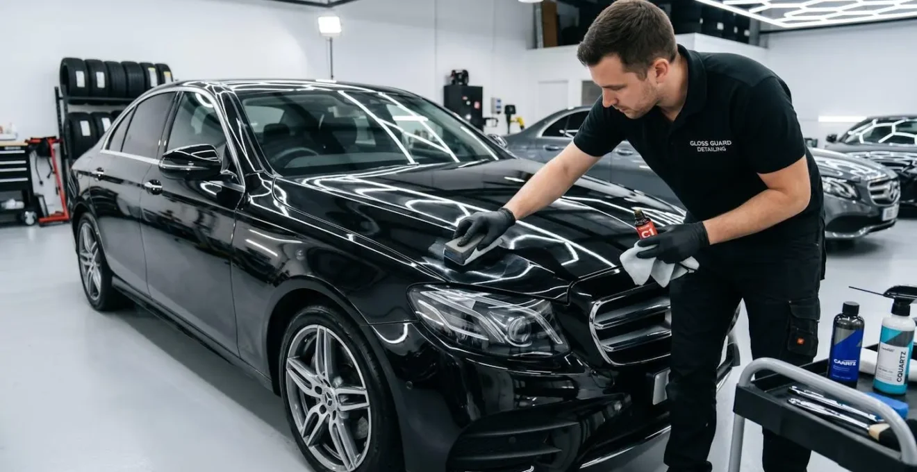 Application de traitement céramique sur carrosserie de voiture avec reflets brillants